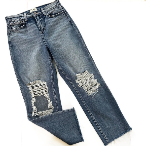 L’Agence Adele Stovepipe High Rise Crop Jeans Womens 26 Distressed Revolve - Picture 2 of 7